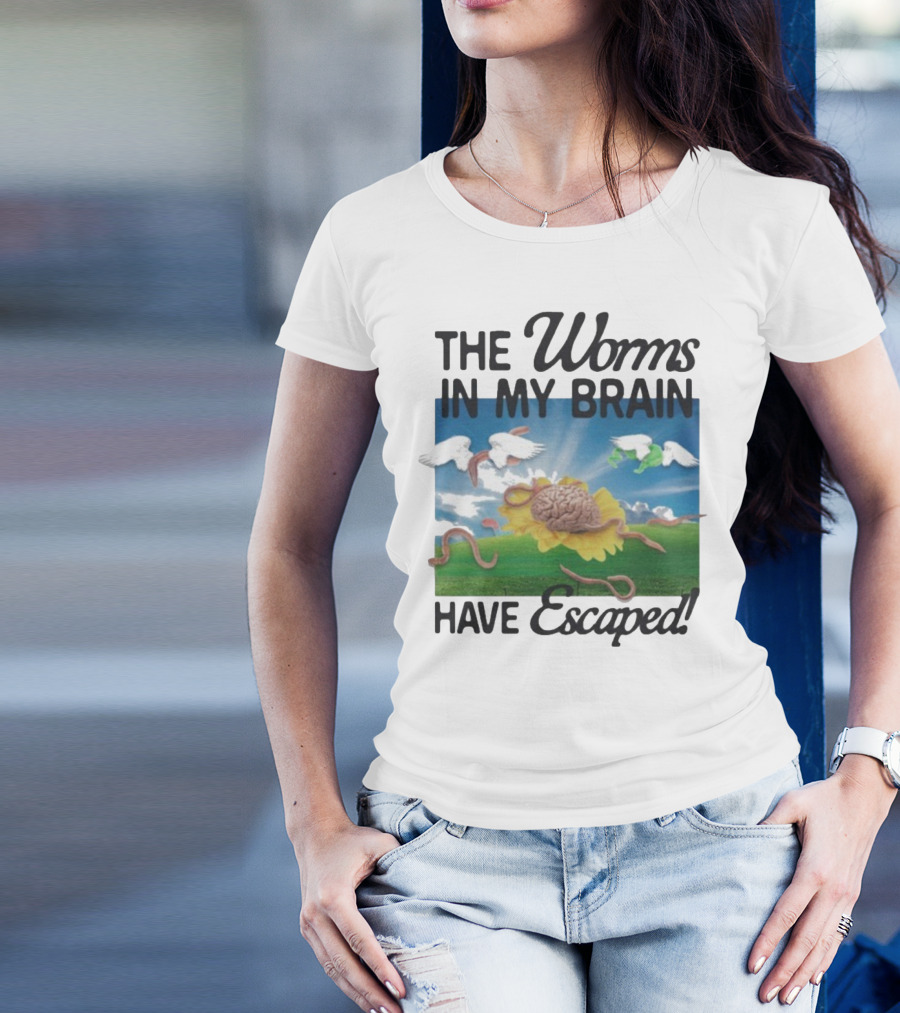 The Worms In My Brain Have Escaped Flying Brain Wings Clouds Sunflower T-Shirt