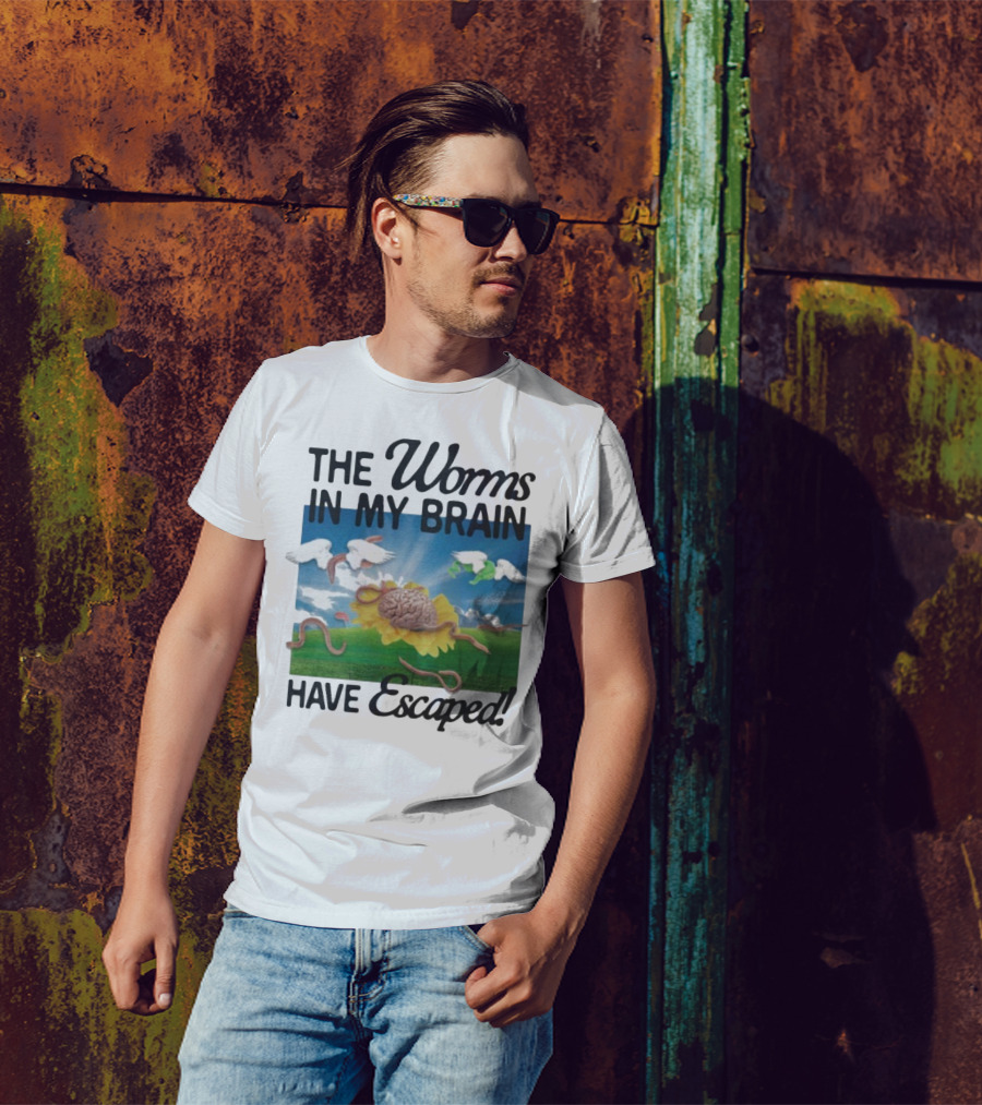 The Worms In My Brain Have Escaped Flying Brain Wings Clouds Sunflower T-Shirt