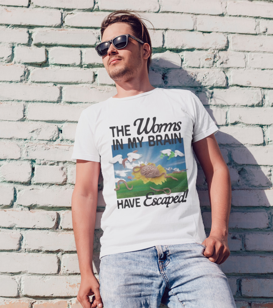 The Worms In My Brain Have Escaped Flying Brain Wings Clouds Sunflower T-Shirt