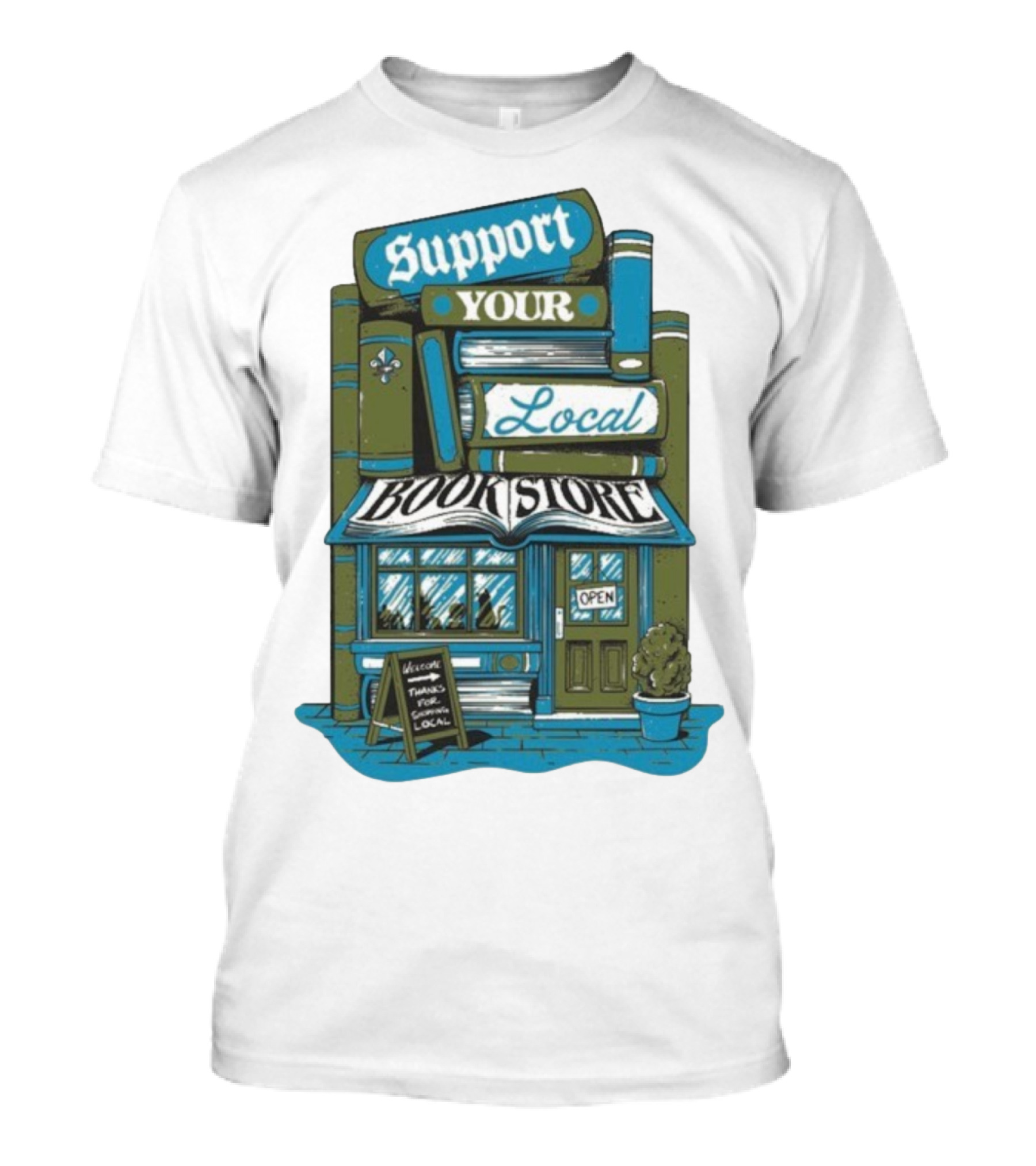 Support Your Local Bookstore Open Vintage Bookshelf Design T-Shirt