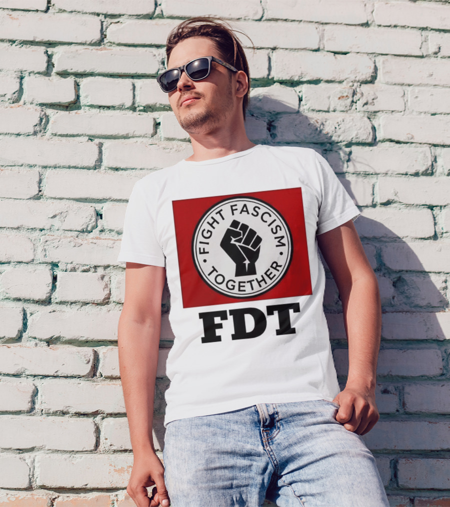 Fight Fascism Together Fist Symbol Red Background T-Shirt