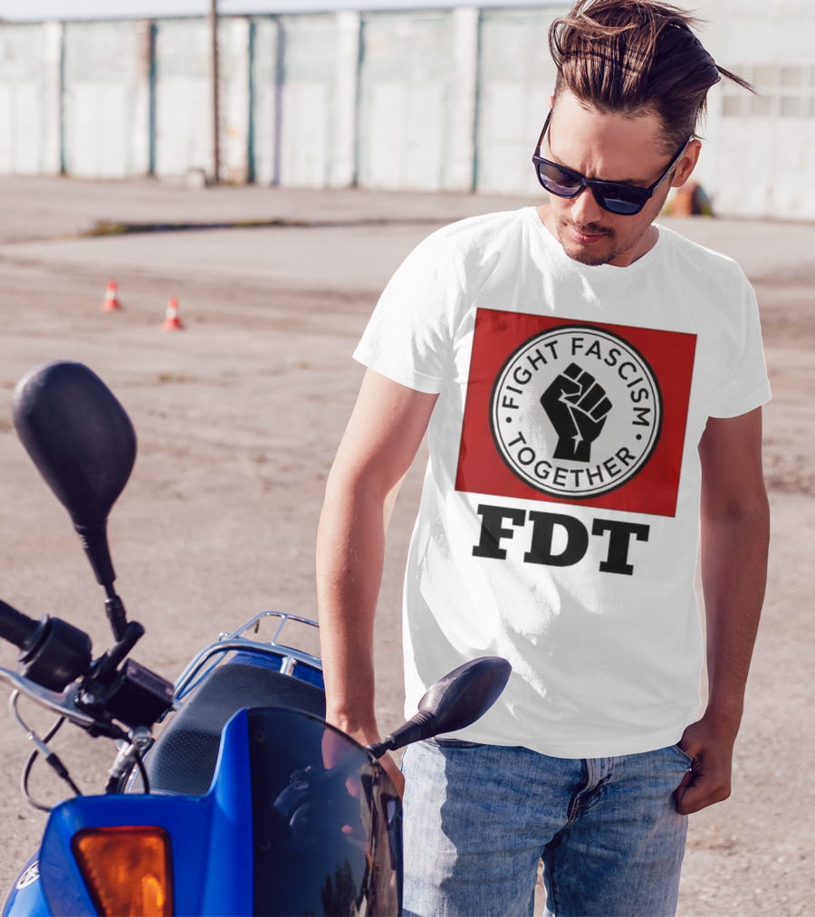 Fight Fascism Together Fist Symbol Red Background T-Shirt