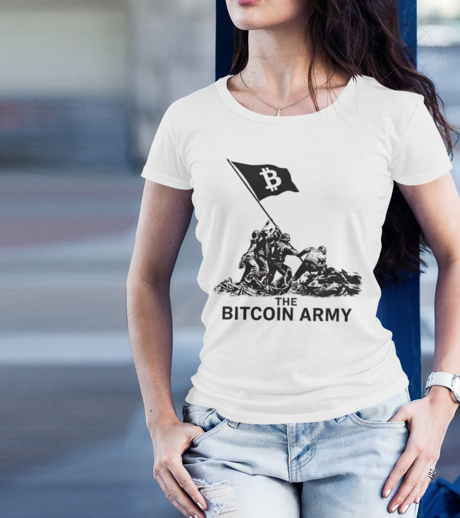 Bitcoin Army Raising The Flag Cryptocurrency Image Iwo Jima T-Shirt