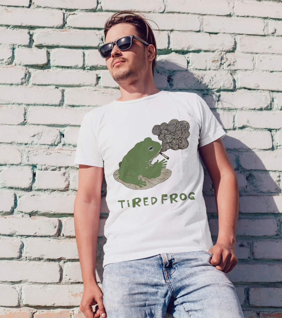 Tired Frog Smoking Meme Japanese Style Smoking Frog T-Shirt