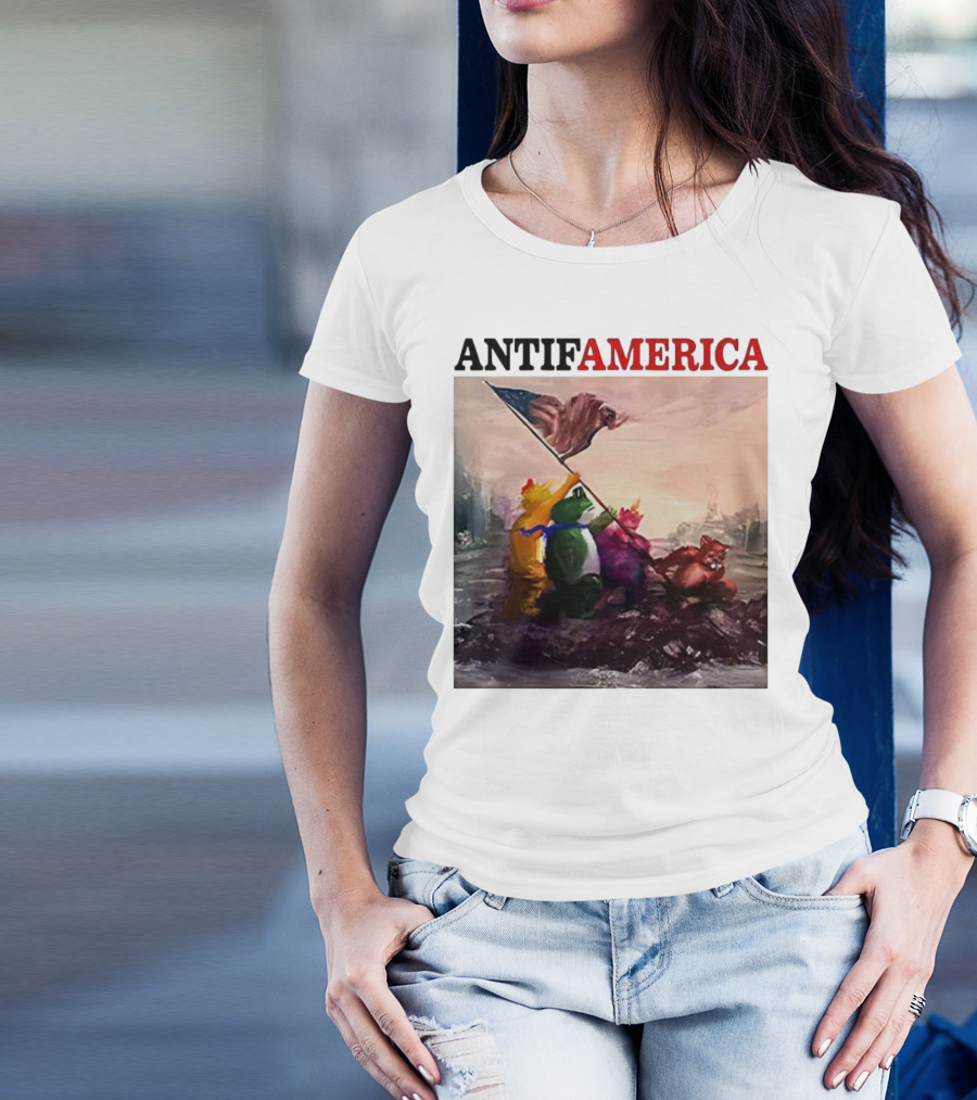 Antifamerica Portland Frog Parody Of Iconic Historical Scene With Bold Characters And Flag T-Shirt