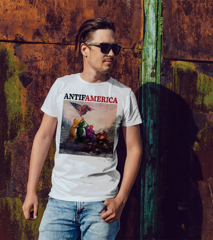 Antifamerica Portland Frog Parody Of Iconic Historical Scene With Bold Characters And Flag T-Shirt
