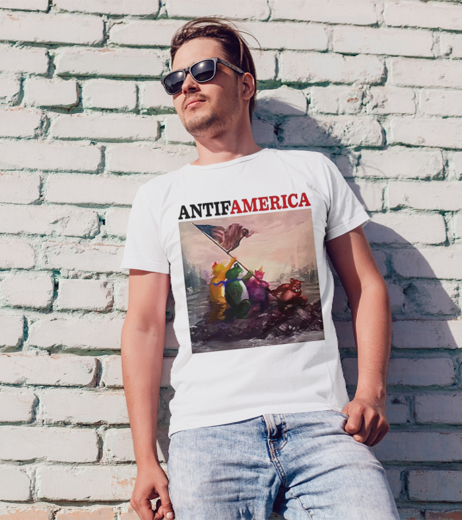 Antifamerica Portland Frog Parody Of Iconic Historical Scene With Bold Characters And Flag T-Shirt