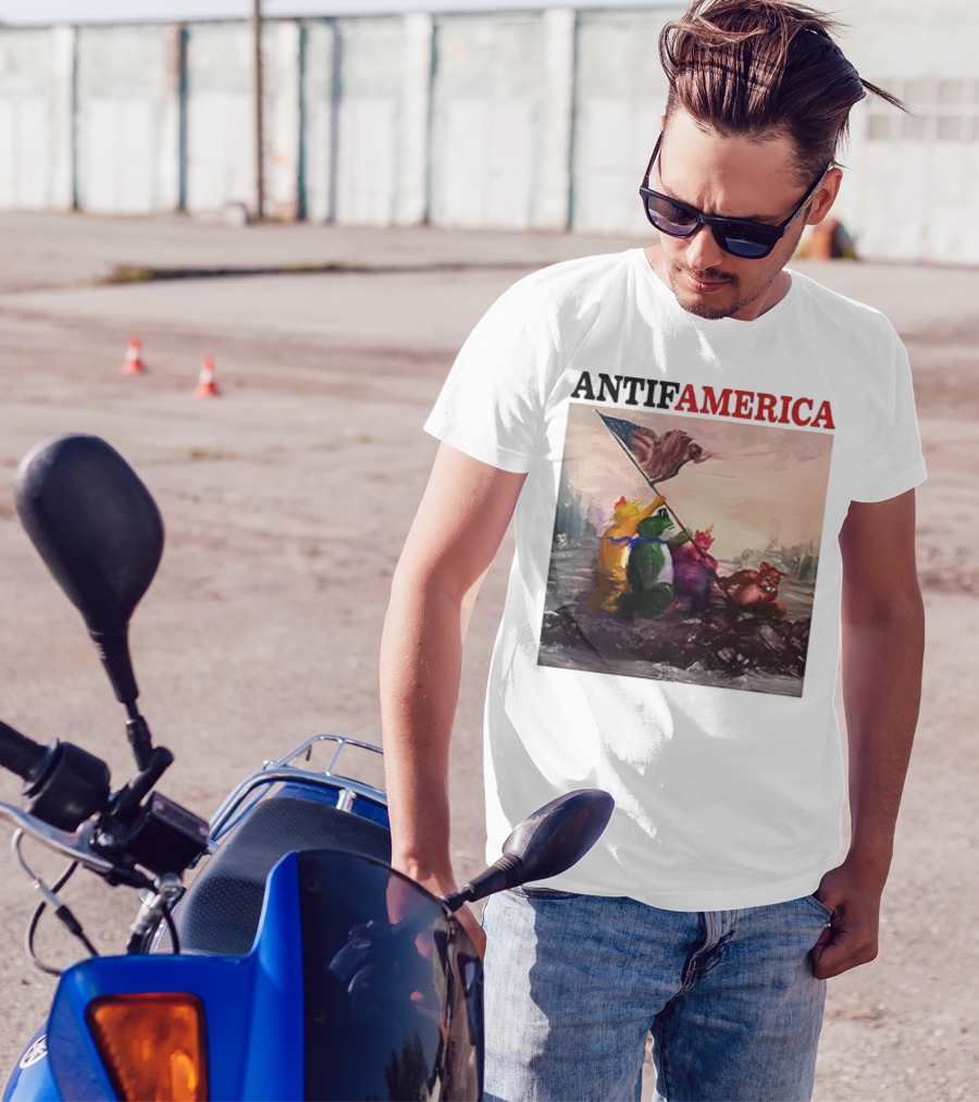 Antifamerica Portland Frog Parody Of Iconic Historical Scene With Bold Characters And Flag T-Shirt