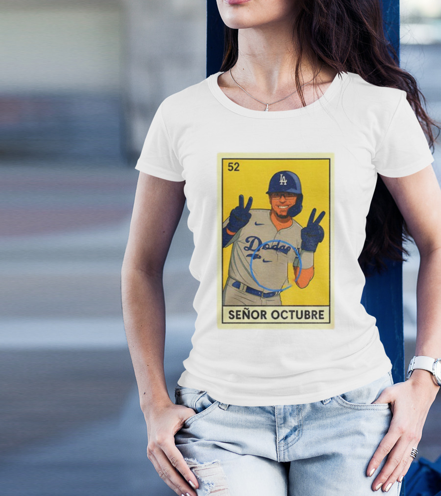 Señor Octubre Los Angeles Dodgers Kike Hernandez 52 MLB Baseball Card T-Shirt
