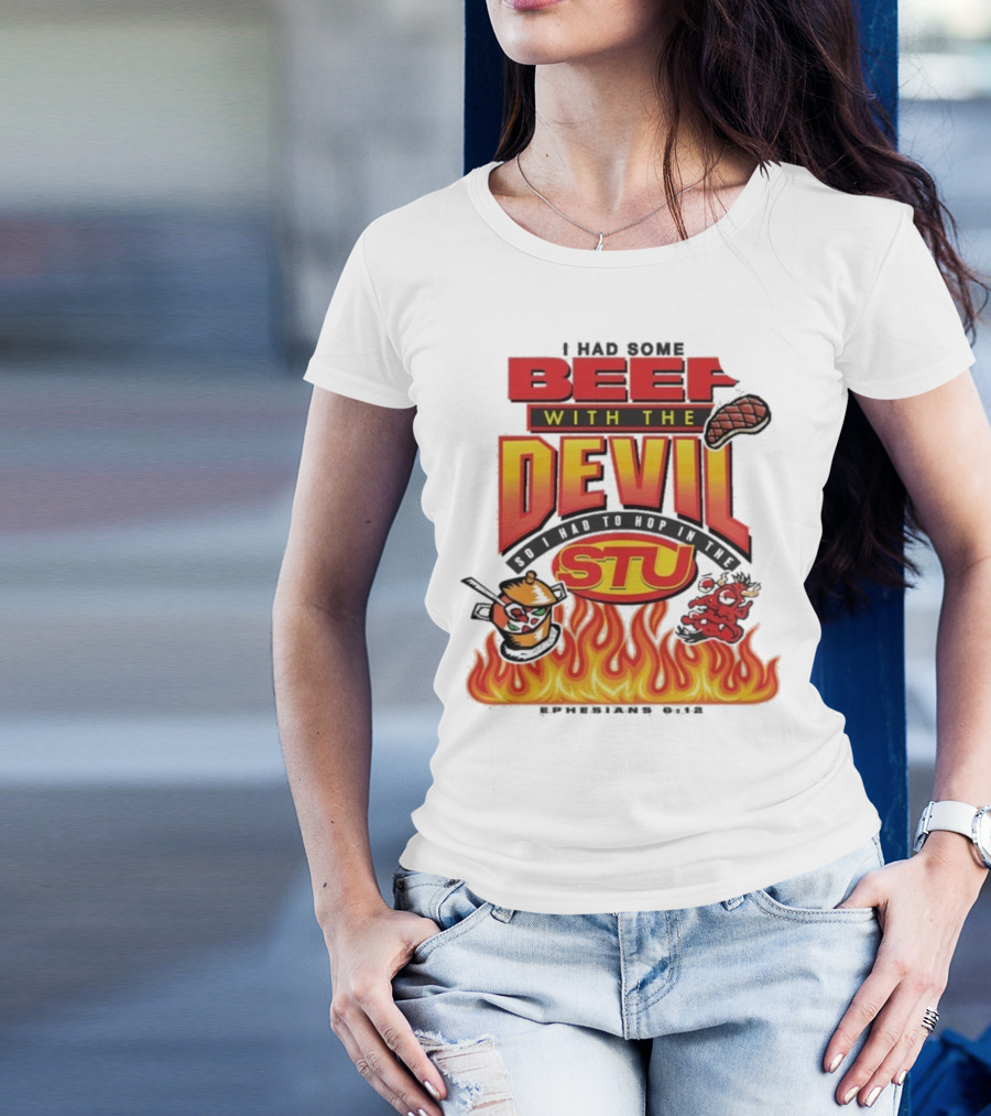Mike Teezy Beef With The Devil STU Fire Text Graphics T-Shirt
