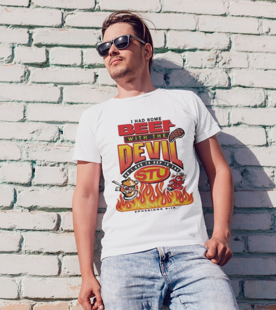 Mike Teezy Beef With The Devil STU Fire Text Graphics T-Shirt