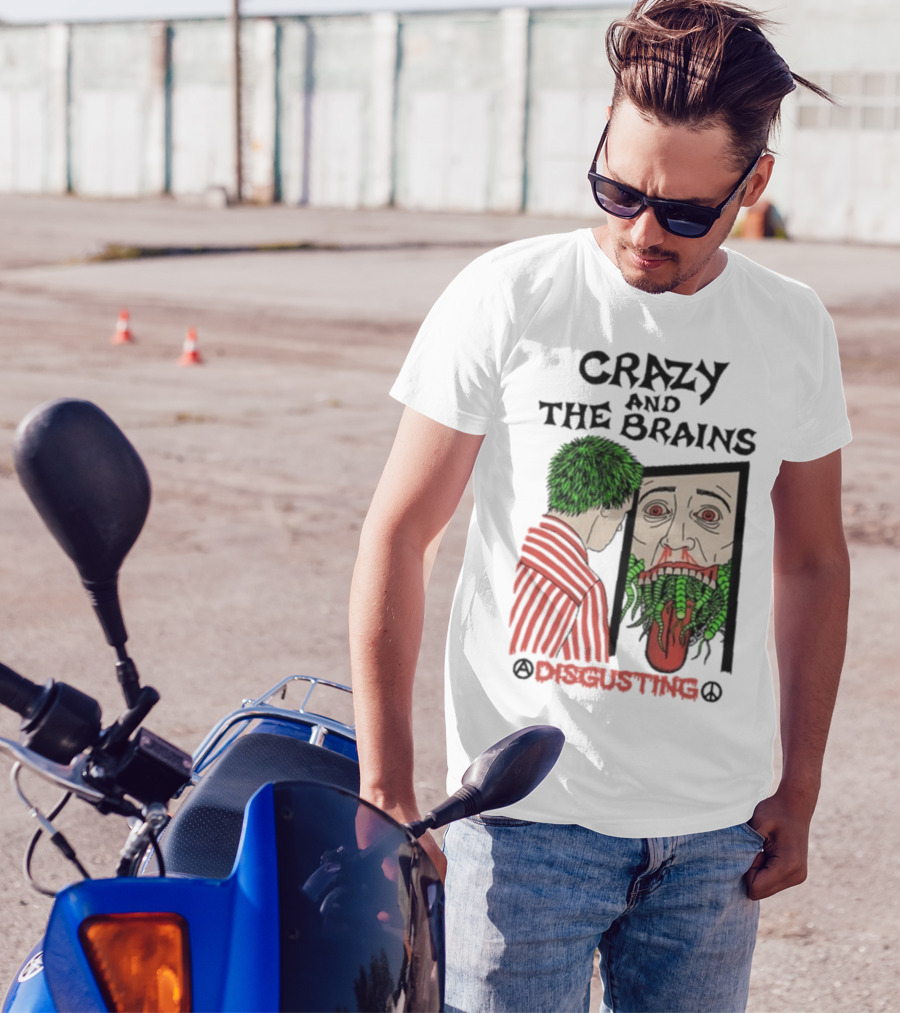 Crazy And The Brains Disgusting Peace Comic Style Face And Green Hair T-Shirt