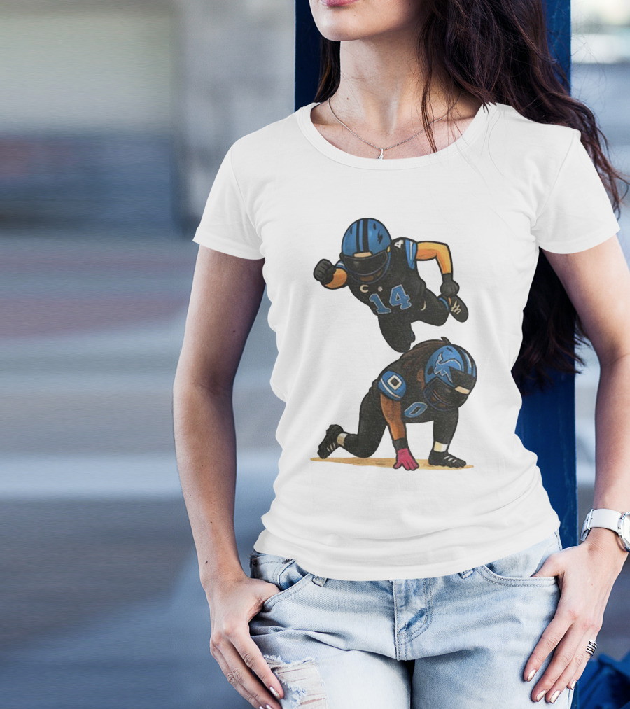 Amon Ra St. Brown Jahmyr Gibbs 14 00 Blue Black Football Celebration T-Shirt