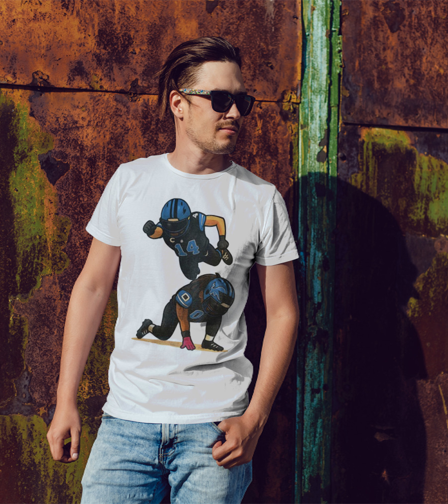 Amon Ra St. Brown Jahmyr Gibbs 14 00 Blue Black Football Celebration T-Shirt