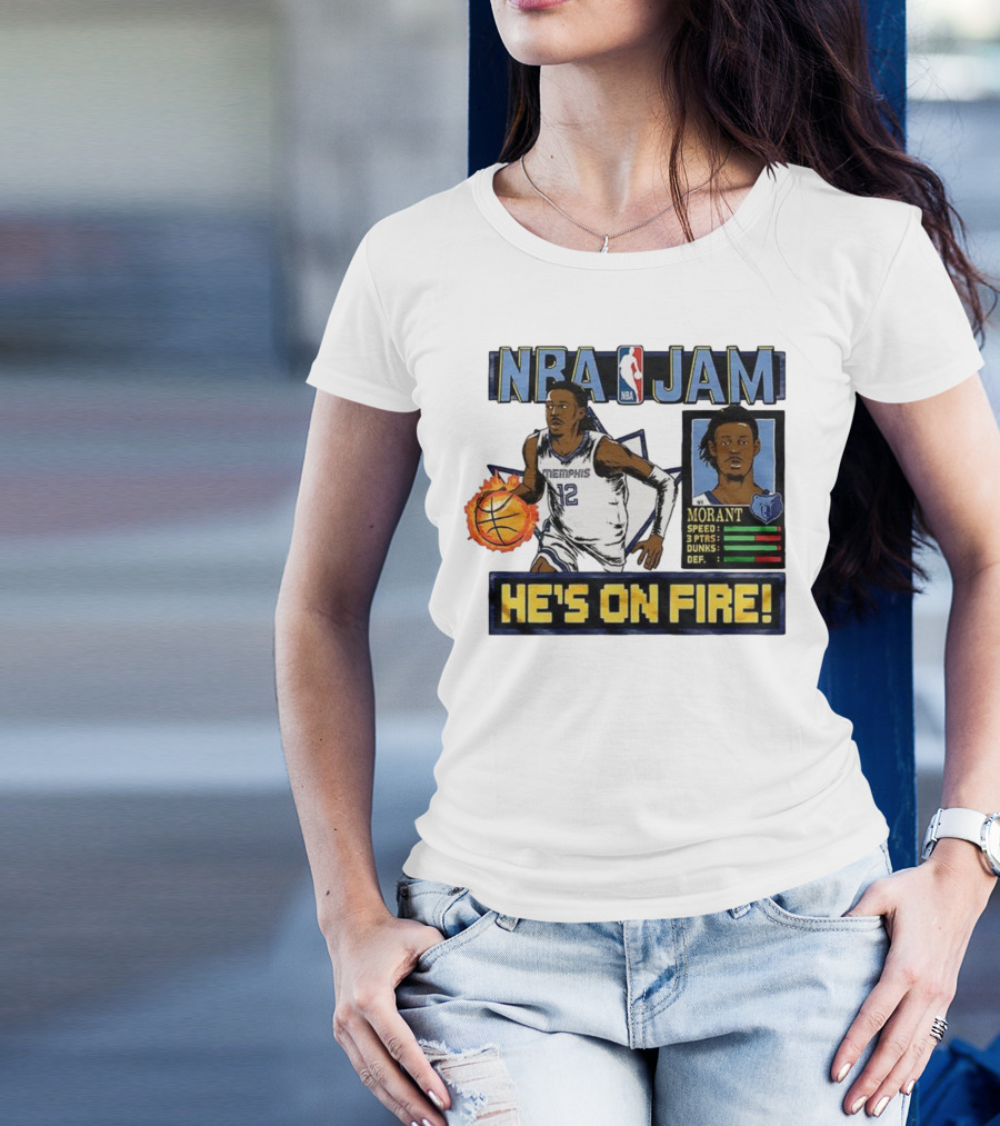Ja Morant NBA Jam Memphis Grizzlies He's On Fire Classic Video Game Style T-Shirt