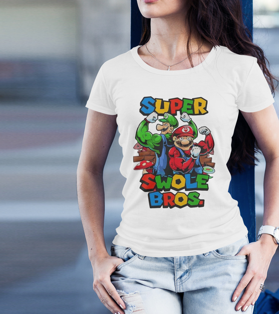 Super Swole Bros Classic Video Game Character Gym Lover Strong Cartoon Bros T-Shirt