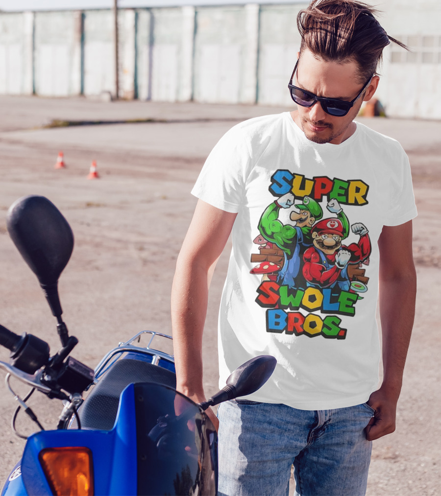 Super Swole Bros Classic Video Game Character Gym Lover Strong Cartoon Bros T-Shirt