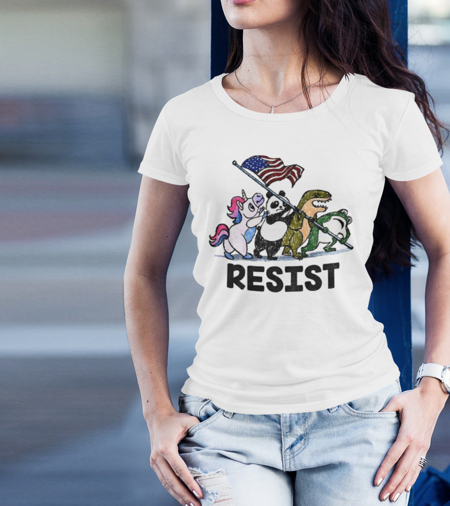 Unicorn Panda Alligator Frog Resist American Flag Political Statement T-Shirt