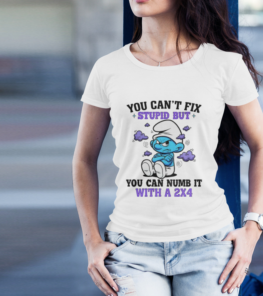 Angry Smurfs You Can't Fix Stupid But You Can Numb It With A 2x4 T-Shirt