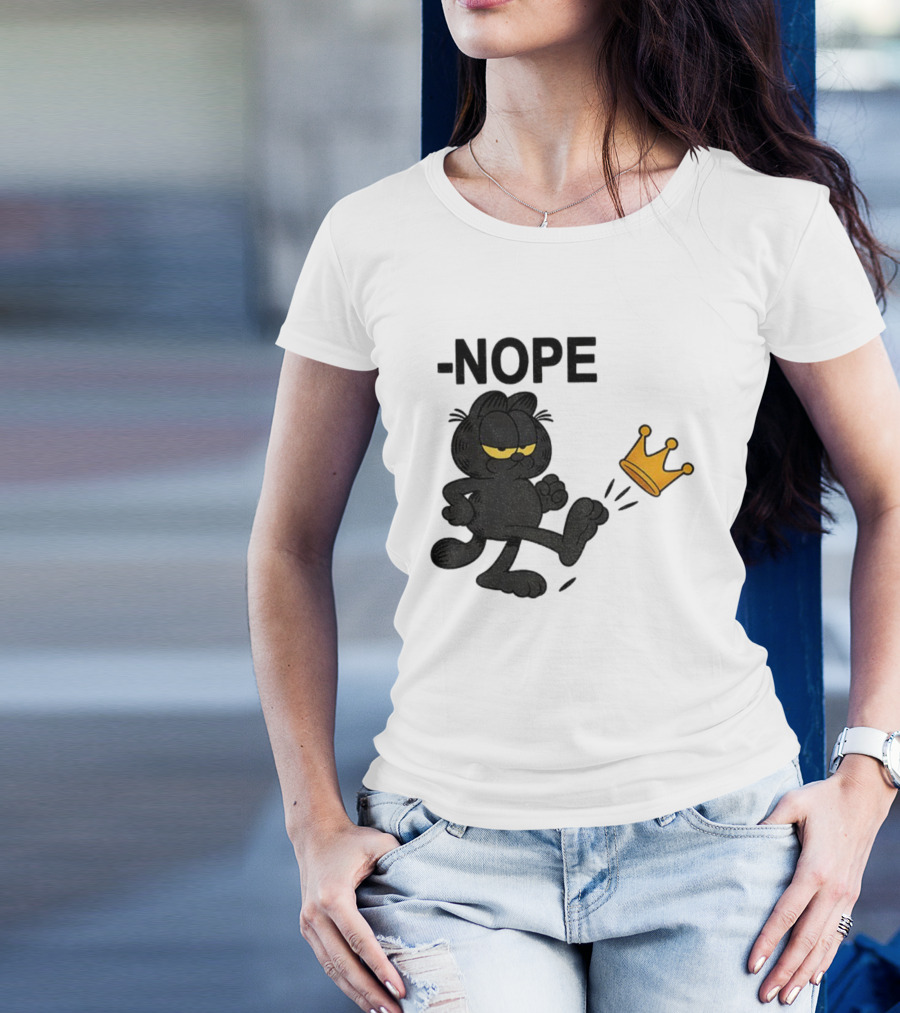 NOPE Black Cat Kicking Crown No Kings In America T-Shirt