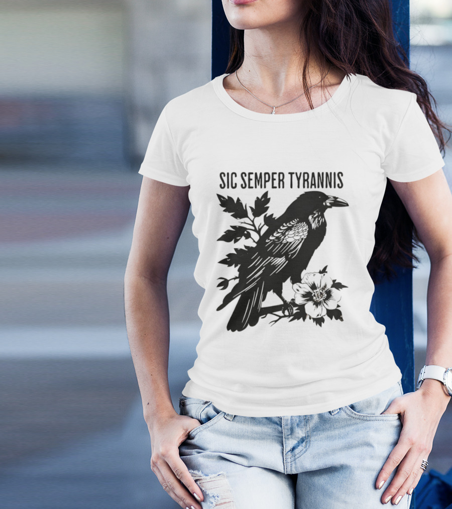 Sic Semper Tyrannis Raven With Leaves Graphic T-Shirt