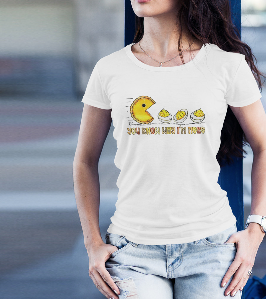 Thanksgiving Deviled Eggs Retro Pumpkin Pie Pacman You Know Why I'm Here T-Shirt