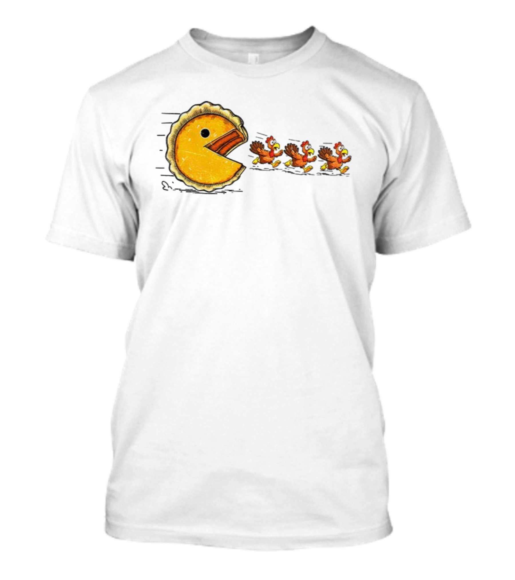 Thanksgiving Turkey Chase With Retro Pumpkin Pie Eating Game Theme T-Shirt