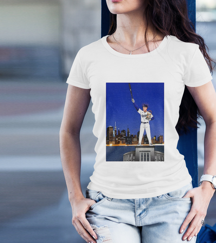Freddie Freeman Dodgers Statue Of Liberty New York Skyline 2024 MVP T-Shirt