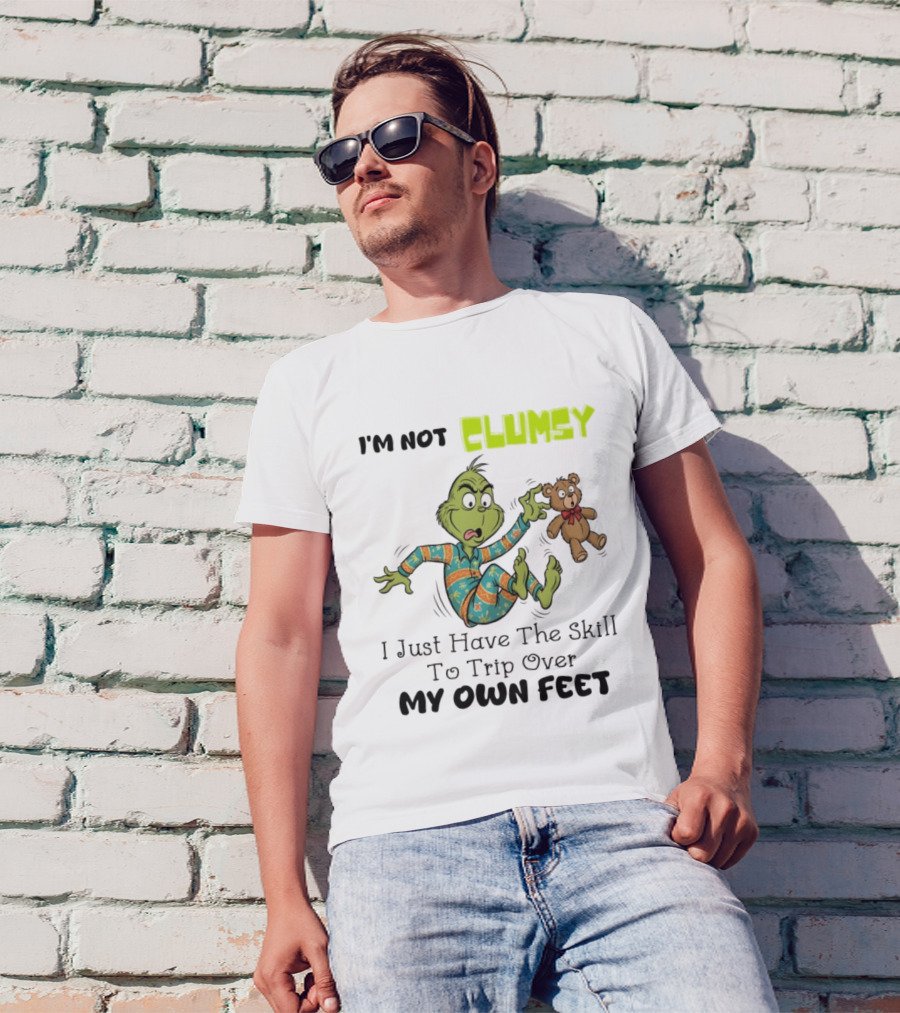 Grinch Clumsy Trip Over My Own Feet Christmas Pajamas Bear T-Shirt