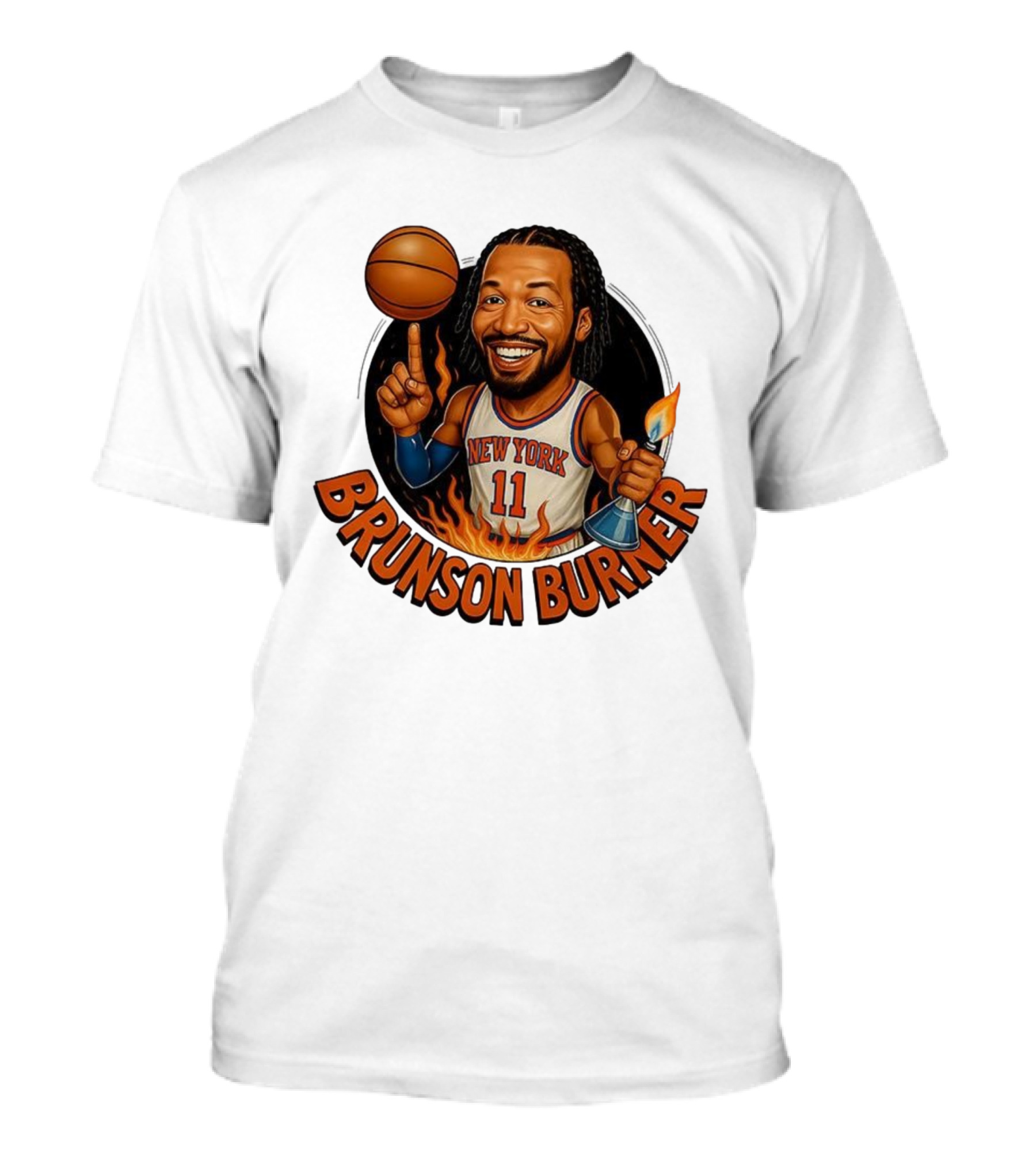 New York Knicks Brunson Burner Cartoon With Basketball And Flames T-Shirt