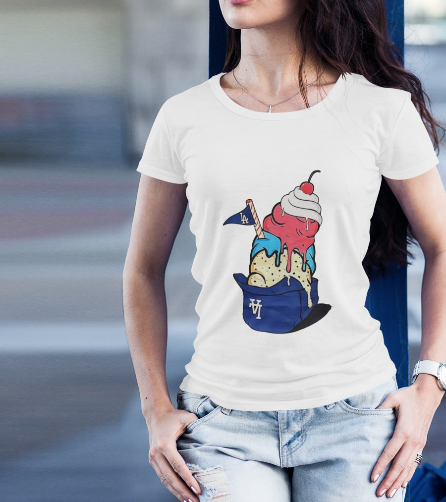 Los Angeles Dodgers Ice Cream Helmet LA Baseball Game Day Treat T-Shirt