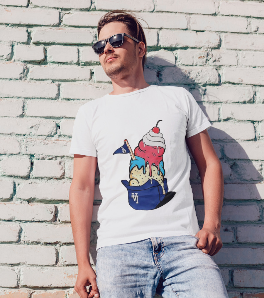 Los Angeles Dodgers Ice Cream Helmet LA Baseball Game Day Treat T-Shirt