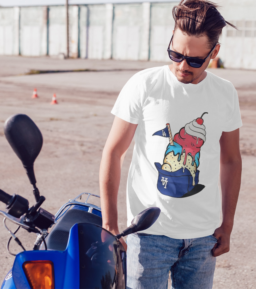 Los Angeles Dodgers Ice Cream Helmet LA Baseball Game Day Treat T-Shirt