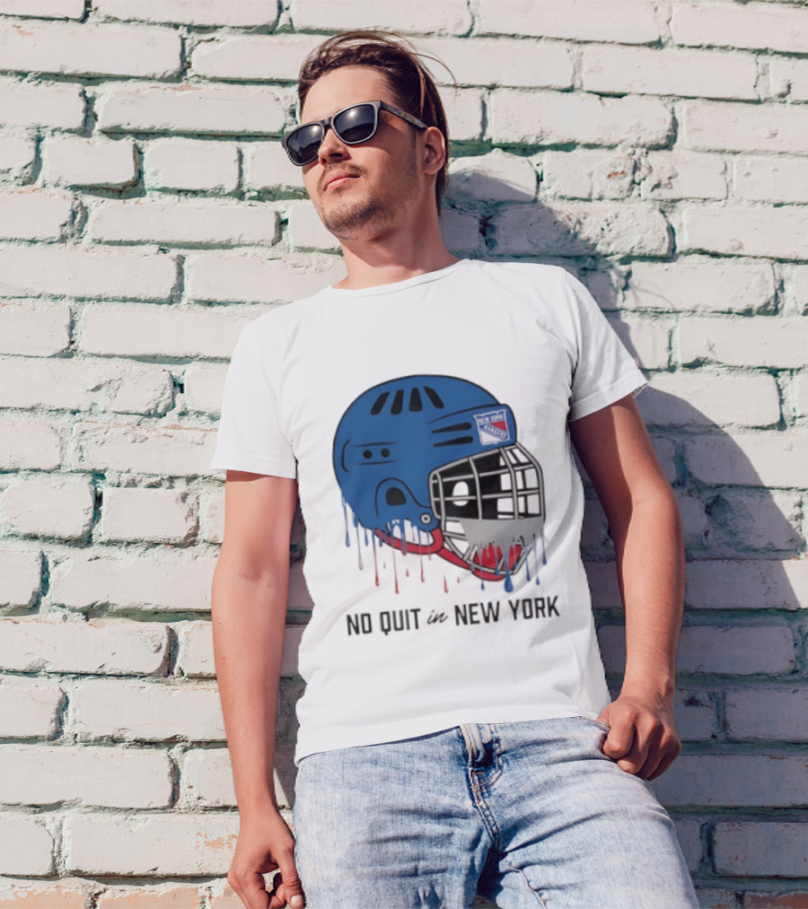 New York Rangers Drippy Helmet No Quit T-Shirt