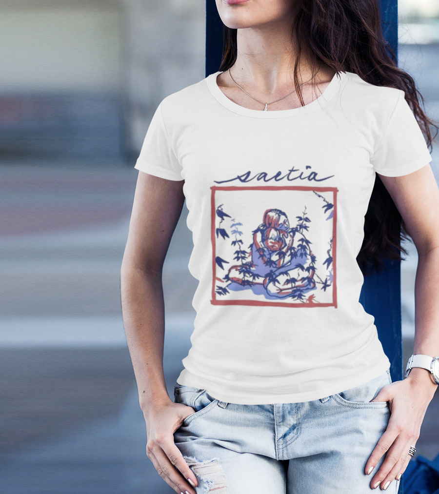 Saetia Tendrils Sketch Art Blue Red Frame T-Shirt