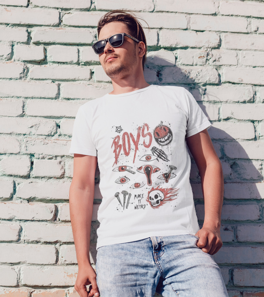 Boys Make It Weird Red Eyes And Skull Design T-Shirt