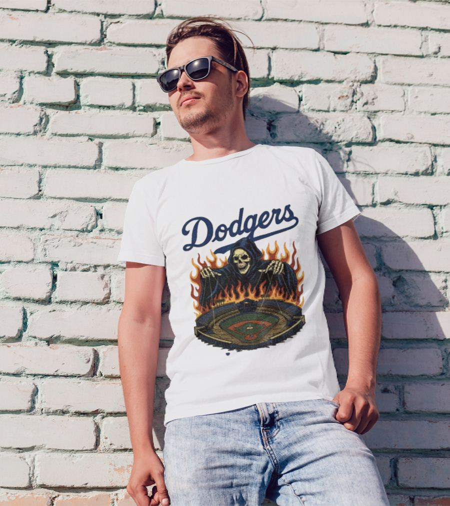 Dodgers Grim Reaper Over Baseball Stadium Fire Swea T-Shirt