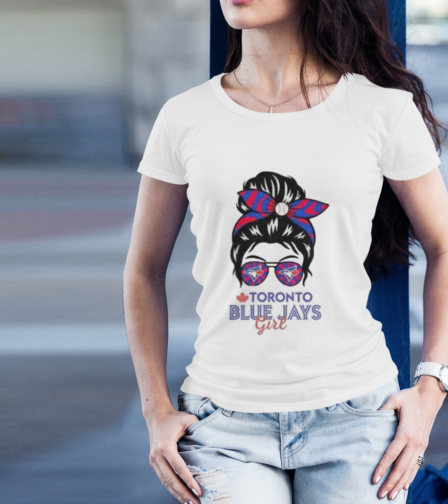 Toronto Blue Jays Girl Messy Bun Glasses Baseball Fans T-Shirt