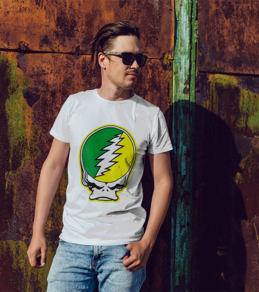 Grateful Ducks Grateful Dead Steal Your Face Green Yellow Bolt 26 T-Shirt