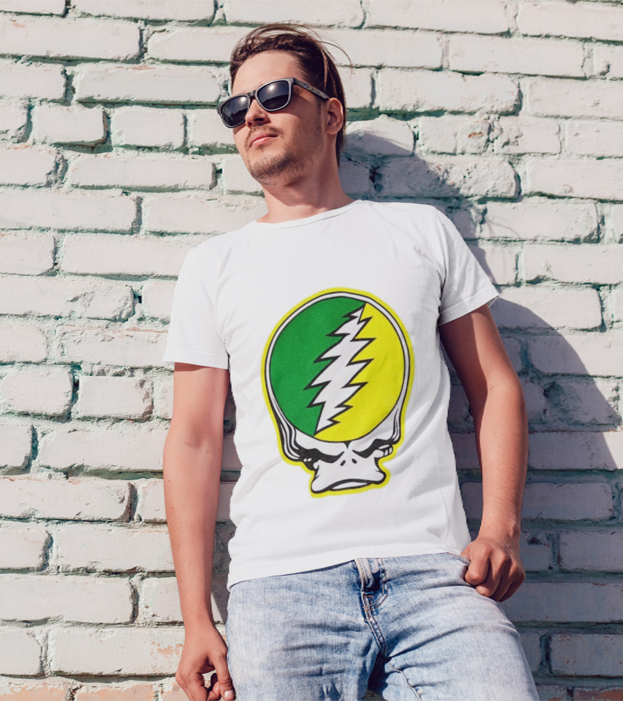 Grateful Ducks Grateful Dead Steal Your Face Green Yellow Bolt 26 T-Shirt