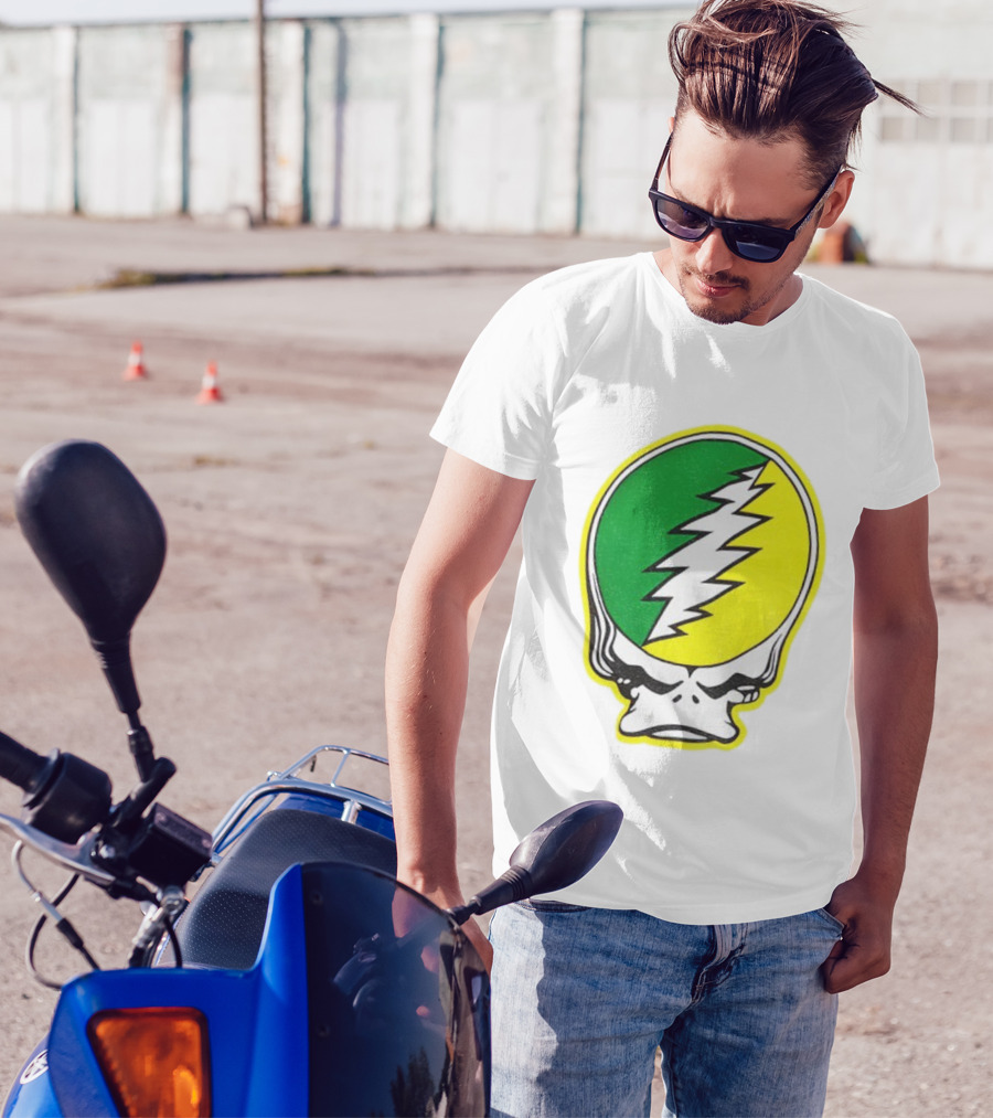 Grateful Ducks Grateful Dead Steal Your Face Green Yellow Bolt 26 T-Shirt