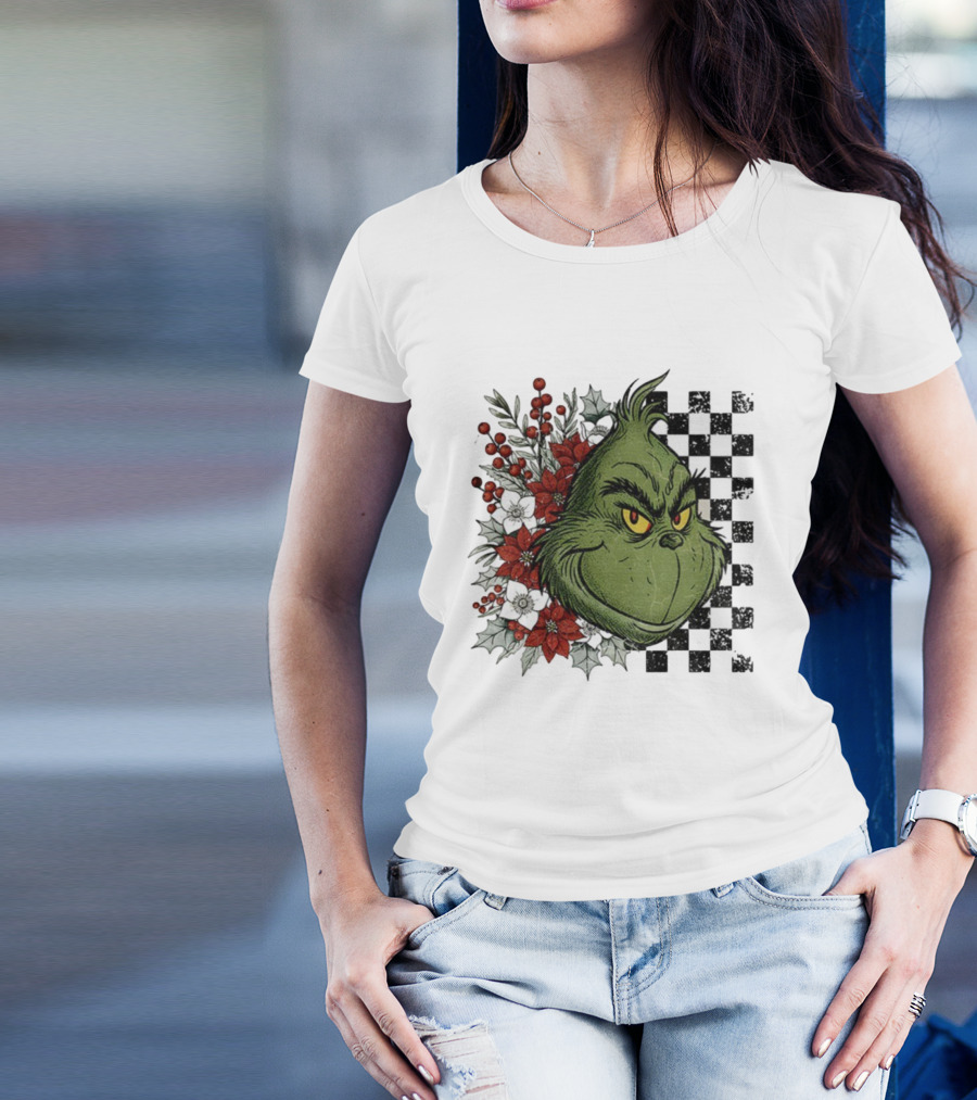 Grinch Floral Christmas Characters Merry Christmas 2025 Festive Design T-Shirt