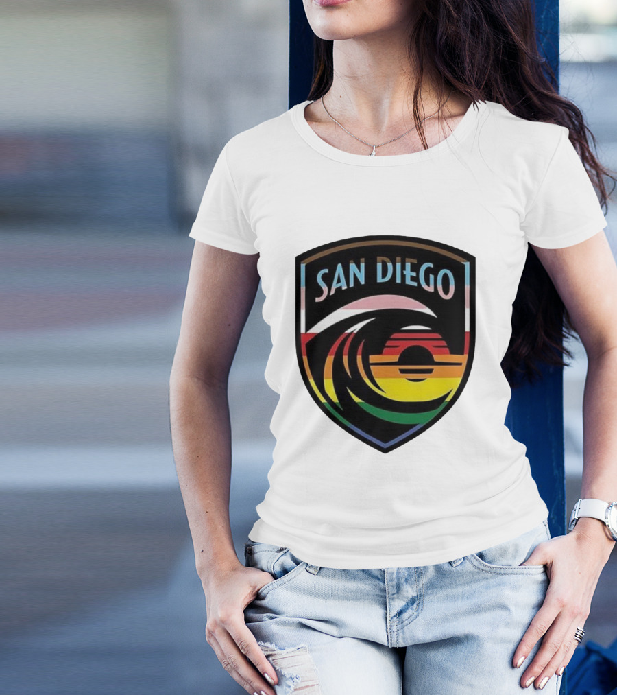 San Diego Wave FC LGBTQ+ Pride Rainbow Wave Sunset T-Shirt