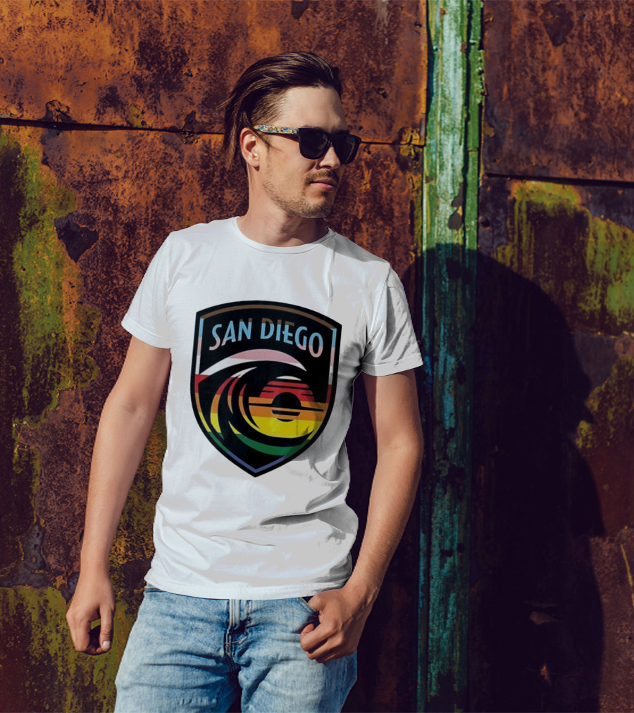 San Diego Wave FC LGBTQ+ Pride Rainbow Wave Sunset T-Shirt