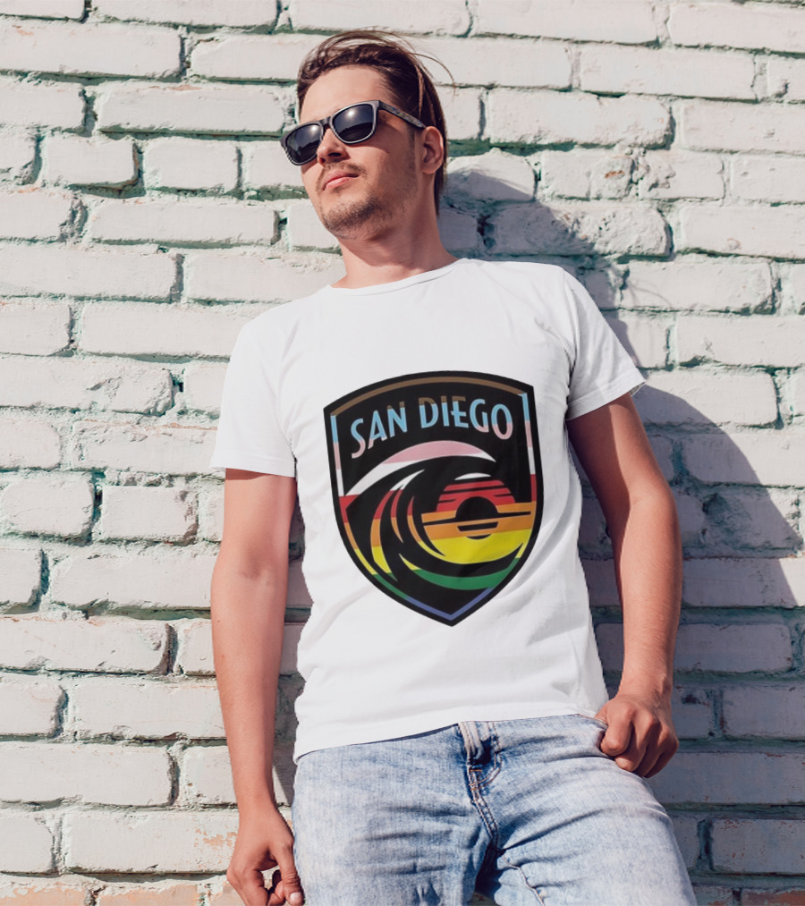 San Diego Wave FC LGBTQ+ Pride Rainbow Wave Sunset T-Shirt