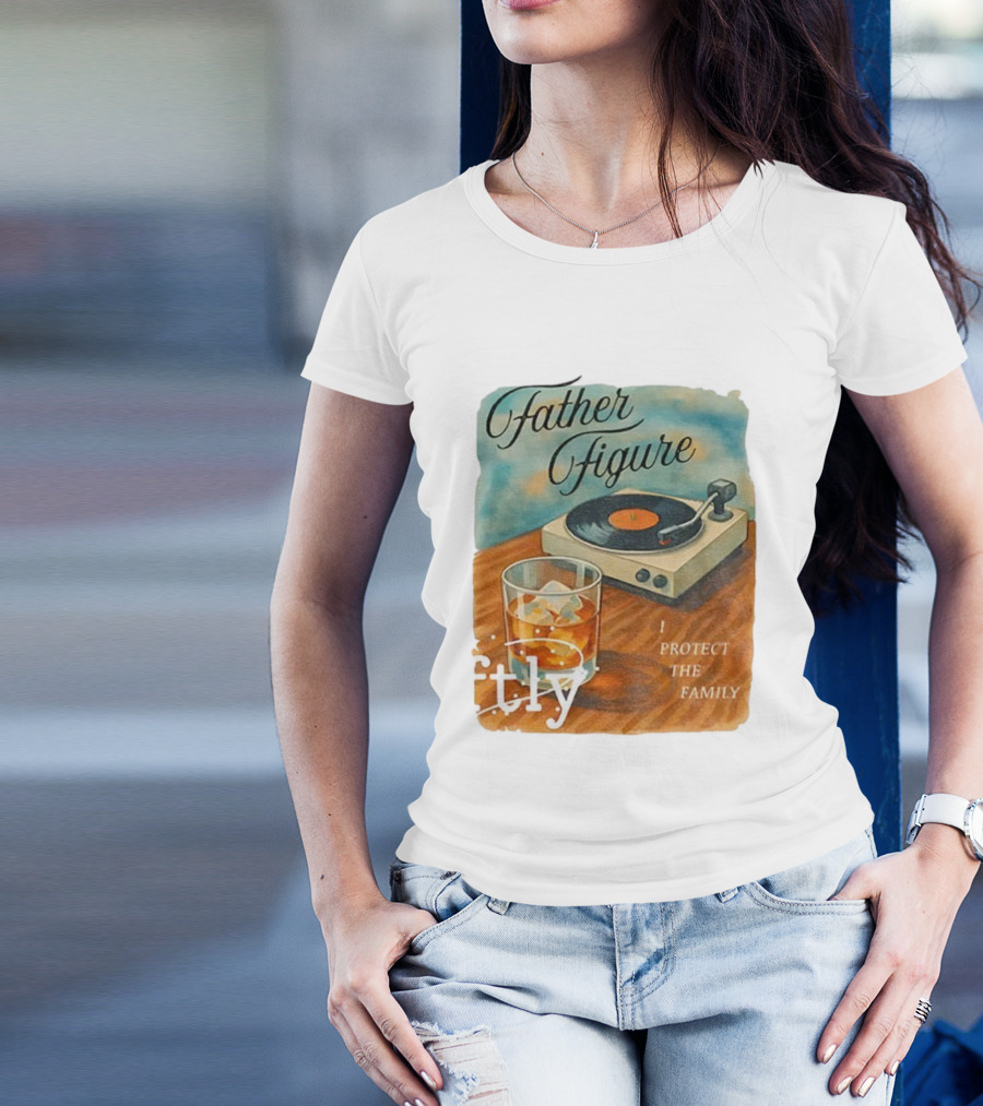 Father Figure I Protect The Family Vintage Record Player And Whiskey Glass T-Shirt