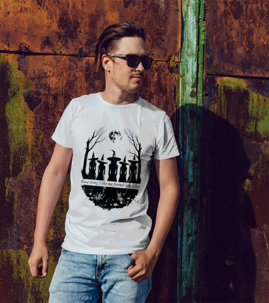 Good Thing I Like My Friends Cancelled Gothic Halloween Moon Twigs T-Shirt