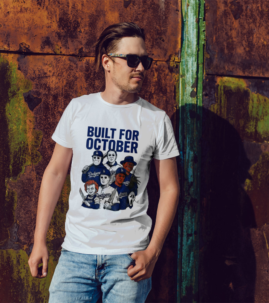 Built For October Michael Myers Freddy Krueger Chucky Ghostface Los Angeles Dodgers MLB 2025 T-Shirt
