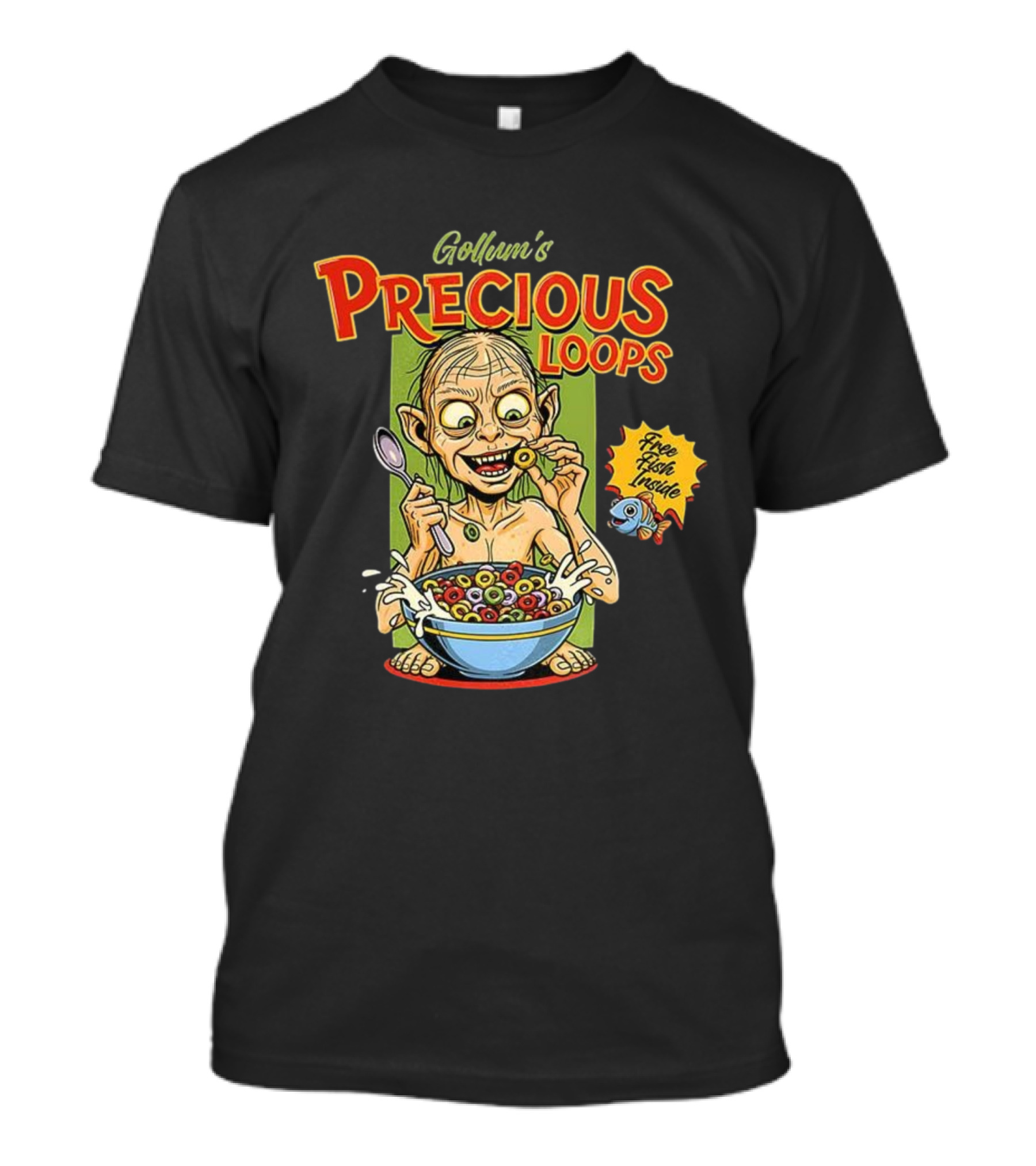 Gollum’s Precious Loops Free Fish Inside Lord Of The Rings Froot Loops Parody T-Shirt