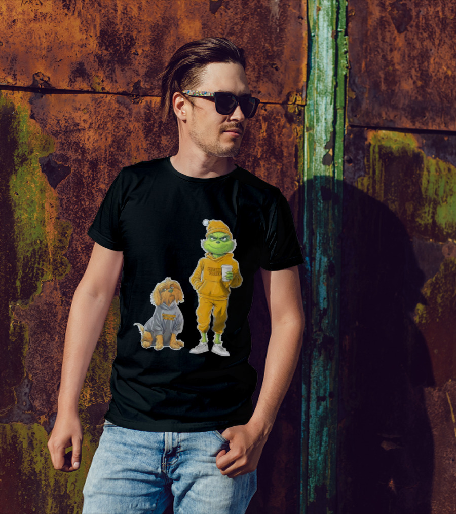 Pittsburgh Football Green Monster Grinch And Dog Christmas T-Shirt
